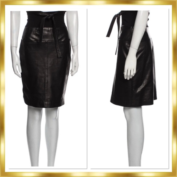 Lamb-Leather High Waist Black MIDI Skirt XS